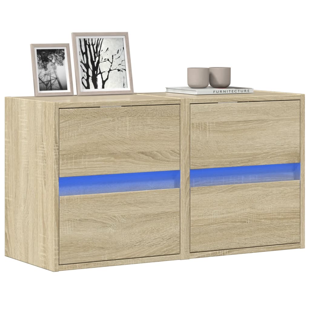 Mobili TV a Parete con Luci LED 2pz Rovere Sonoma 41x31x45 cm - homemem39