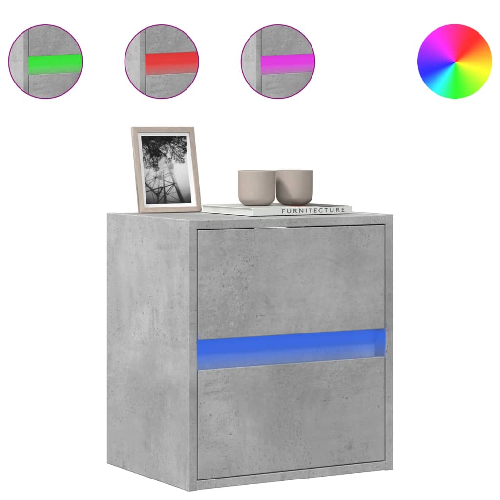 Mobile TV a Parete con Luci LED Grigio Cemento 41x31x45 cm - homemem39