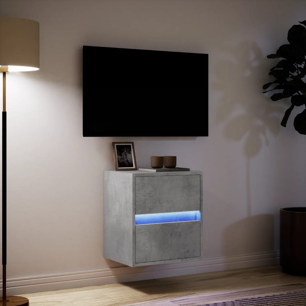 Mobile TV a Parete con Luci LED Grigio Cemento 41x31x45 cm