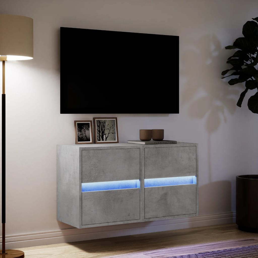 Mobili TV a Parete con Luci LED 2pz Grigio Cemento 41x31x45 cm