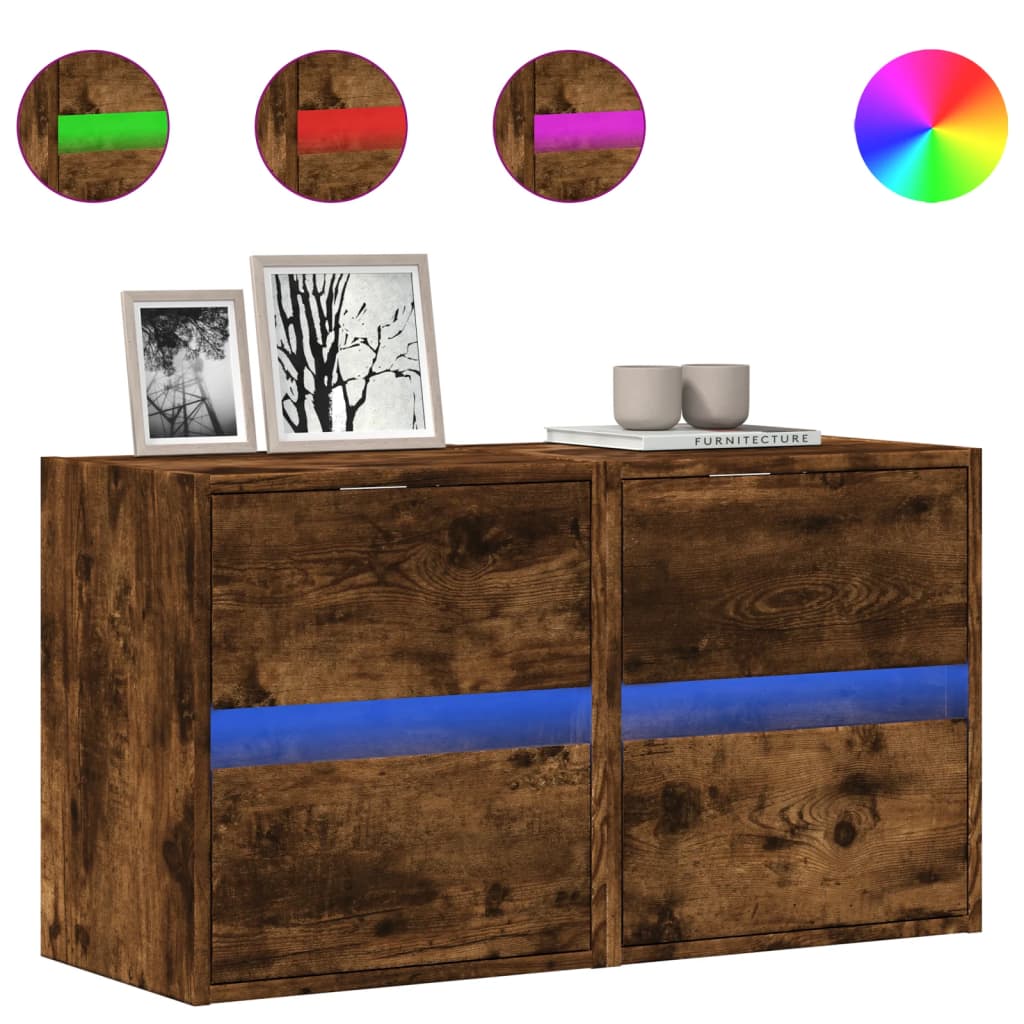 Mobili TV a Parete con Luci LED 2pz Rovere Fumo 41x31x45 cm - homemem39