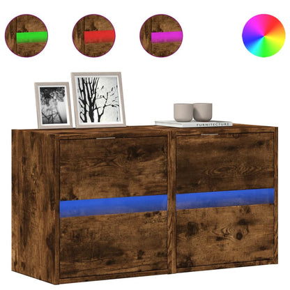 Mobili TV a Parete con Luci LED 2pz Rovere Fumo 41x31x45 cm - homemem39
