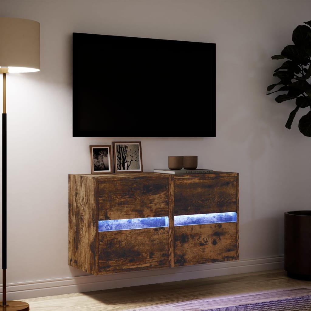 Mobili TV a Parete con Luci LED 2pz Rovere Fumo 41x31x45 cm - homemem39
