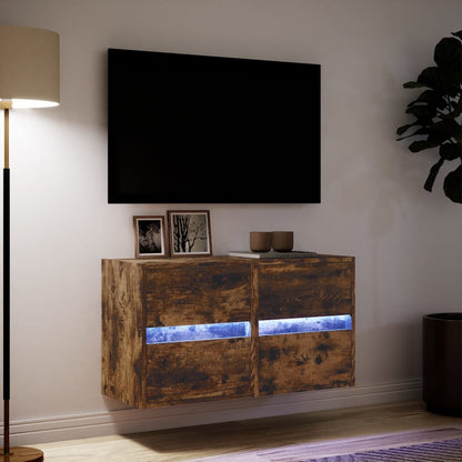 Mobili TV a Parete con Luci LED 2pz Rovere Fumo 41x31x45 cm - homemem39