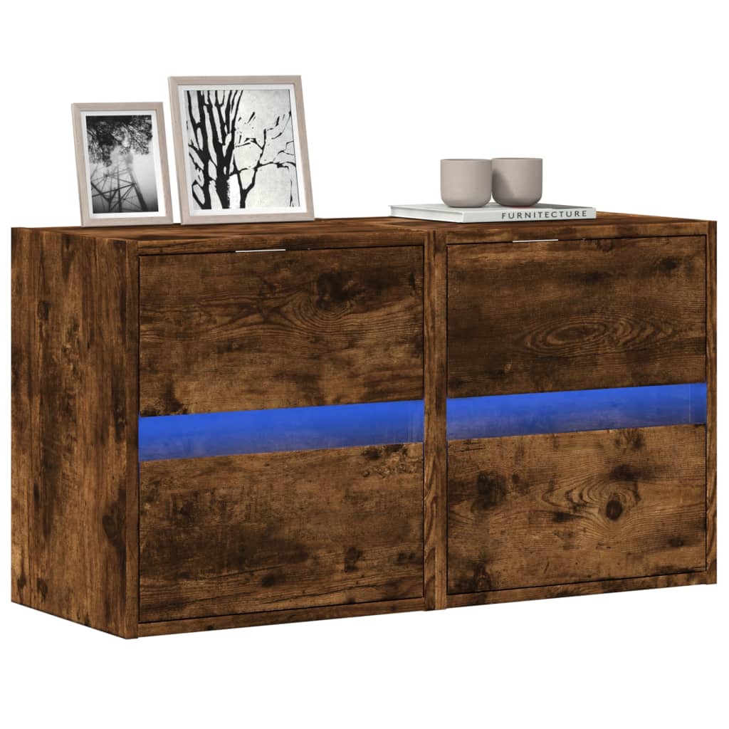 Mobili TV a Parete con Luci LED 2pz Rovere Fumo 41x31x45 cm - homemem39
