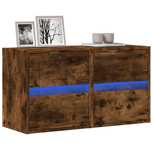 Mobili TV a Parete con Luci LED 2pz Rovere Fumo 41x31x45 cm - homemem39