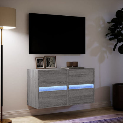 Mobili TV a Parete con Luci LED 2pz Grigio Sonoma 41x31x45 cm - homemem39