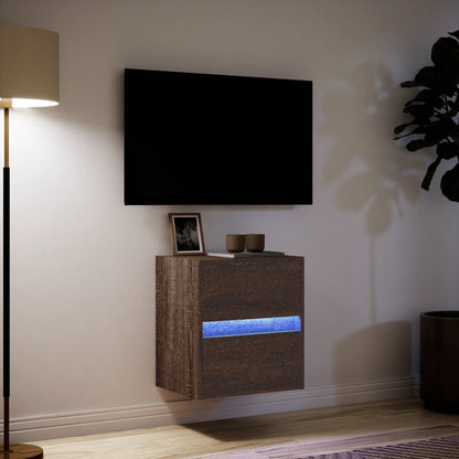 Mobile TV a Parete con Luci LED Rovere Marrone 41x31x45 cm - homemem39