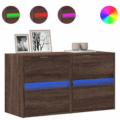 Mobili TV a Parete con Luci LED 2pz Rovere Marrone 41x31x45 cm