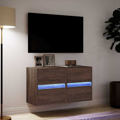 Mobili TV a Parete con Luci LED 2pz Rovere Marrone 41x31x45 cm