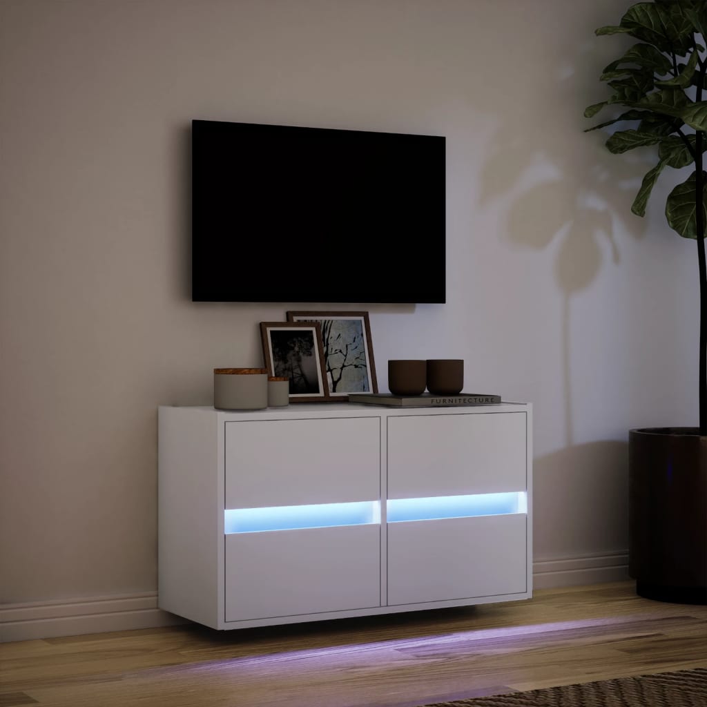 Mobile TV a Parete con Luci LED Bianco 80x31x45 cm - homemem39