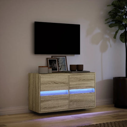 Mobile TV a Parete con Luci LED Rovere Sonoma 80x31x45 cm - homemem39
