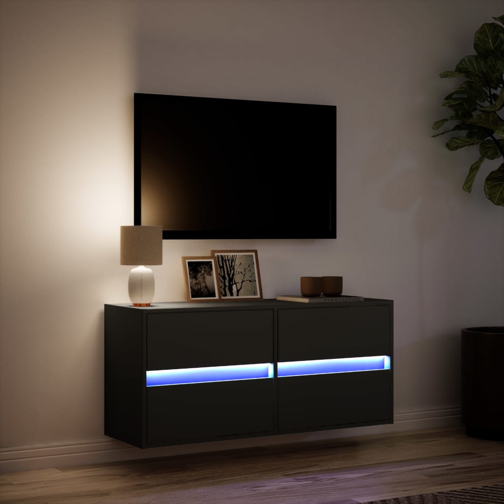 Mobile TV a Parete con Luci LED Nero 100x31x45 cm - homemem39
