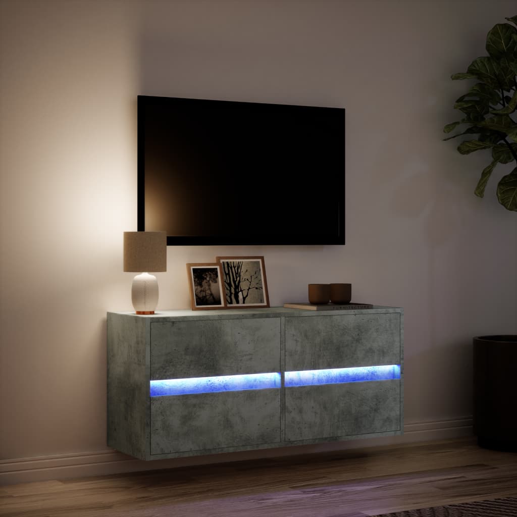 Mobile TV a Parete con Luci LED Grigio Cemento 100x31x45 cm - homemem39