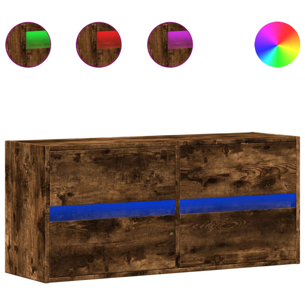 Mobile TV a Parete con Luci LED Rovere Fumo 100x31x45 cm - homemem39