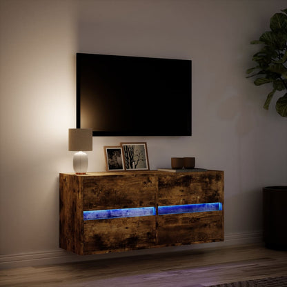 Mobile TV a Parete con Luci LED Rovere Fumo 100x31x45 cm - homemem39