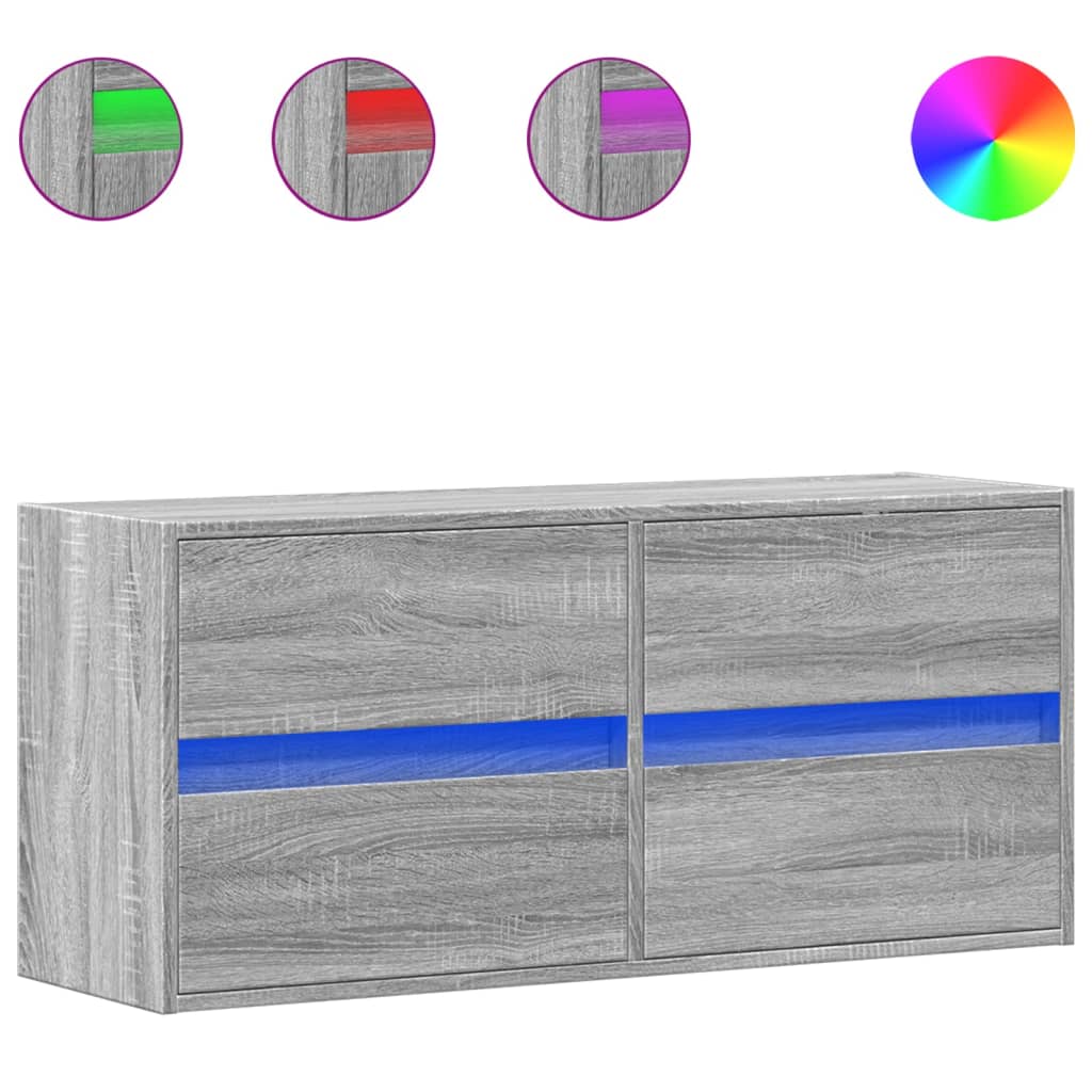 Mobile TV a Parete con Luci LED Grigio Sonoma 100x31x45 cm - homemem39