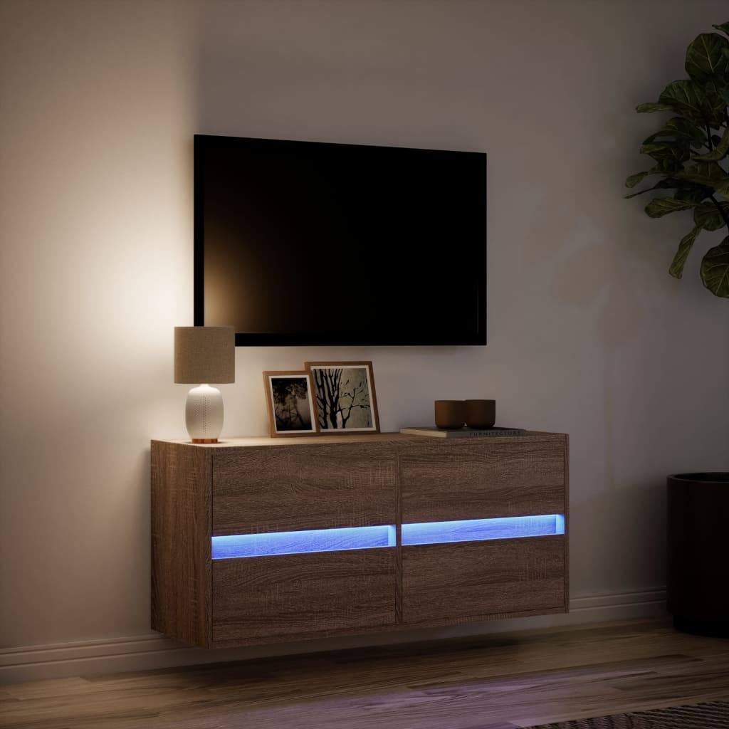 Mobile TV a Parete con Luci LED Rovere Marrone 100x31x45 cm - homemem39