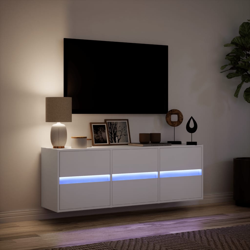 Mobile TV a Parete con Luci LED Bianco 130x31x45 cm - homemem39
