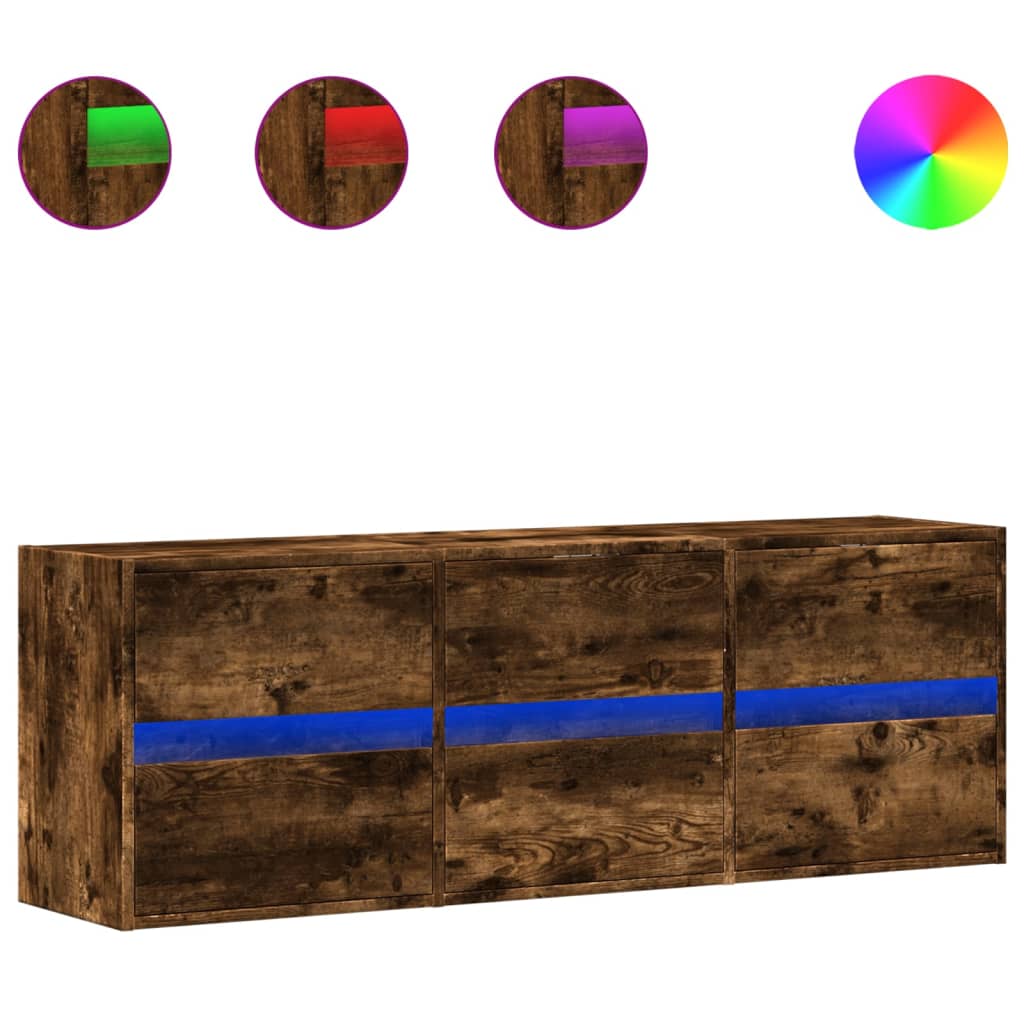 Mobile TV a Parete con Luci LED Rovere Fumo 130x31x45 cm - homemem39