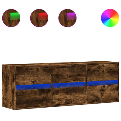 Mobile TV a Parete con Luci LED Rovere Fumo 130x31x45 cm - homemem39