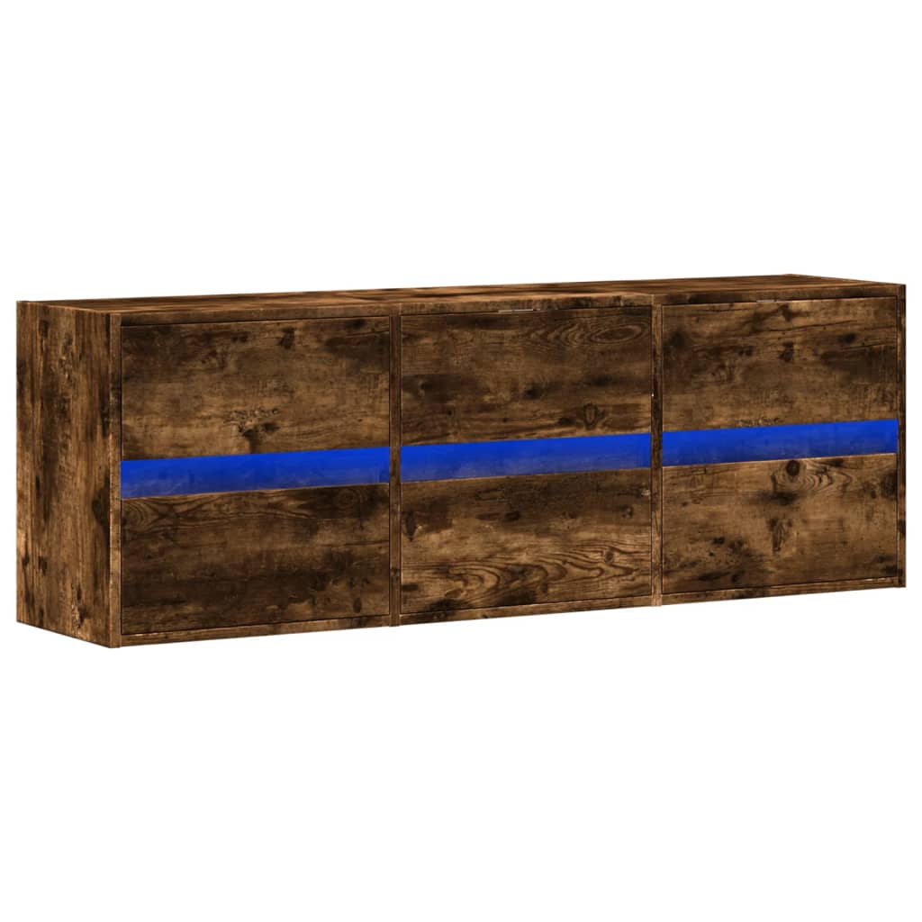 Mobile TV a Parete con Luci LED Rovere Fumo 130x31x45 cm - homemem39