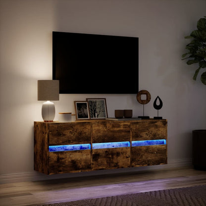 Mobile TV a Parete con Luci LED Rovere Fumo 130x31x45 cm - homemem39