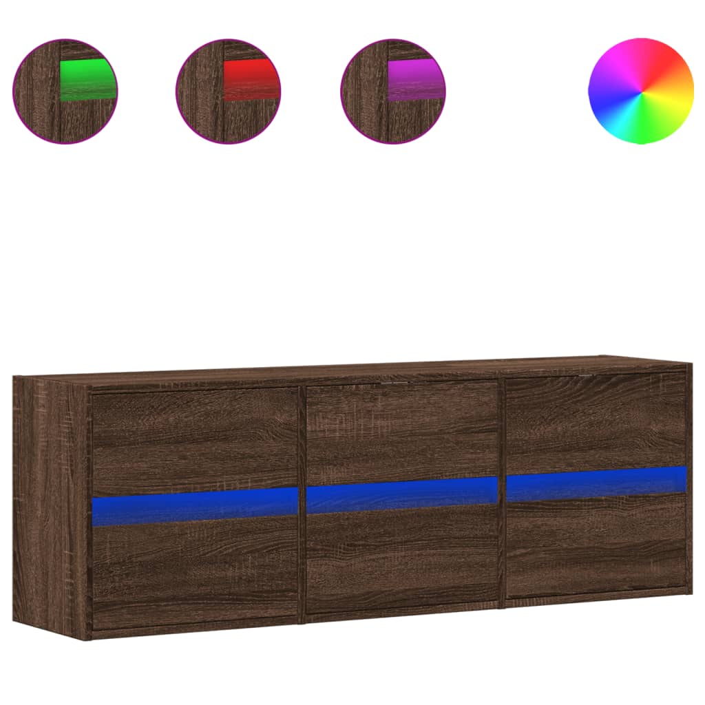 Mobile TV a Parete con Luci LED Rovere Marrone 130x31x45 cm - homemem39
