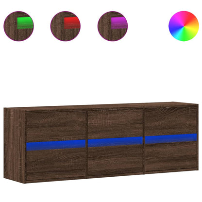 Mobile TV a Parete con Luci LED Rovere Marrone 130x31x45 cm - homemem39
