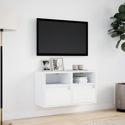 Mobili TV a Parete con Luci LED 2pz Bianchi