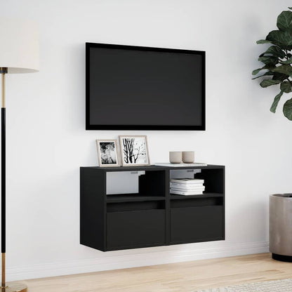 Mobili TV a Parete con Luci LED 2pz Neri