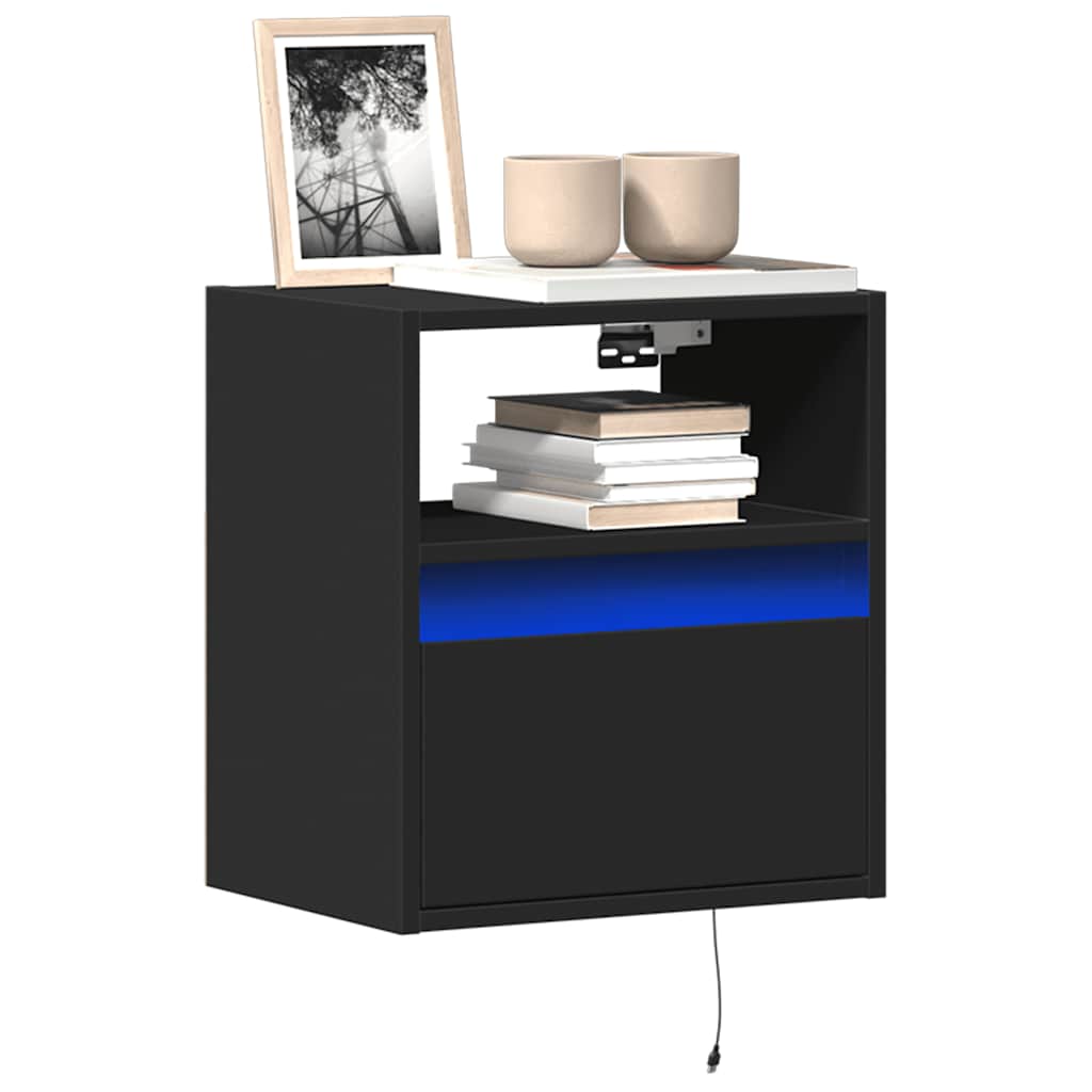 Mobili TV a Parete con Luci LED 2pz Neri