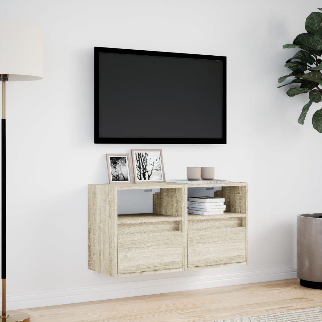 Mobili TV a Parete con Luci LED 2pz