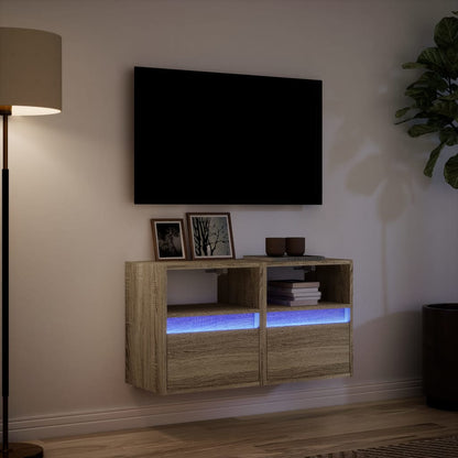 Mobili TV a Parete con Luci LED 2pz Rovere Sonoma 41x31x45 cm - homemem39