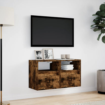 Mobili TV a Parete con Luci LED 2pz