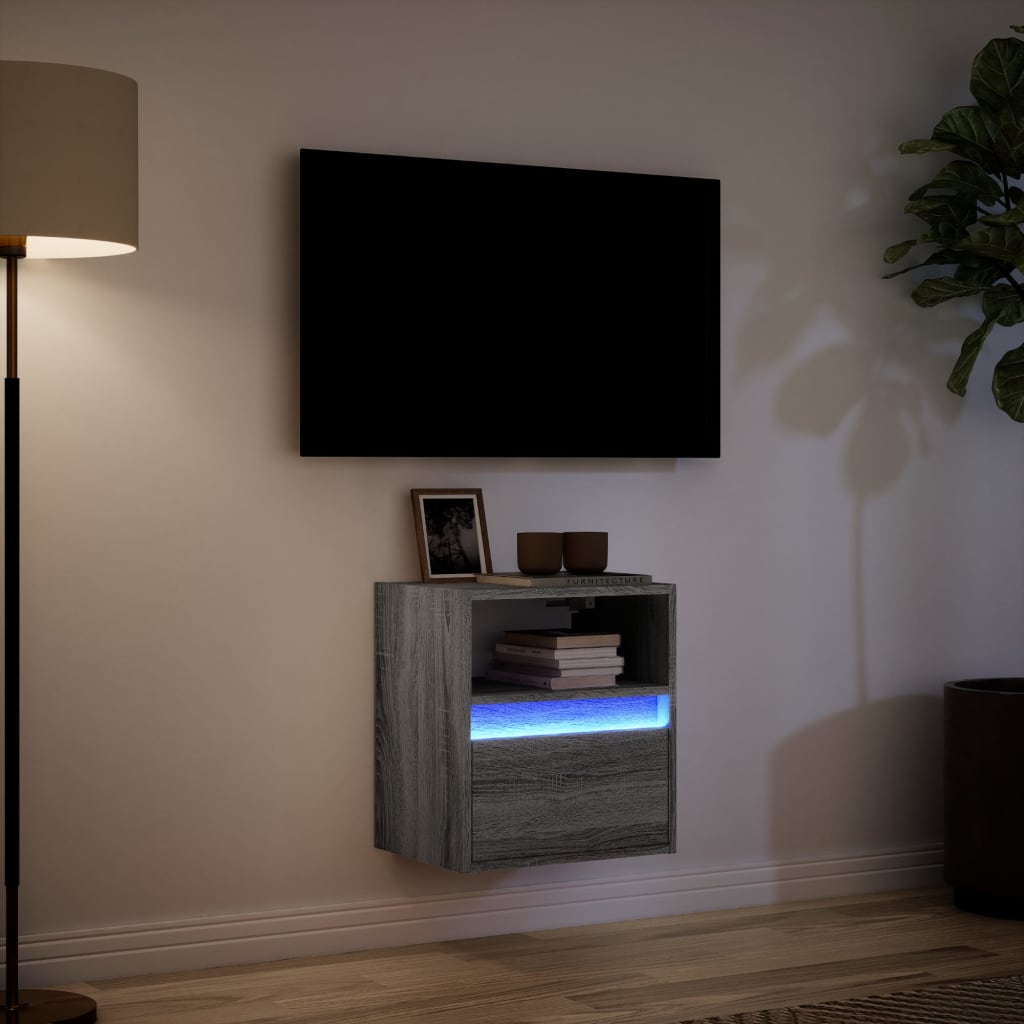 Mobile TV a Parete con Luci LED Grigio Sonoma 41x31x45 cm - homemem39