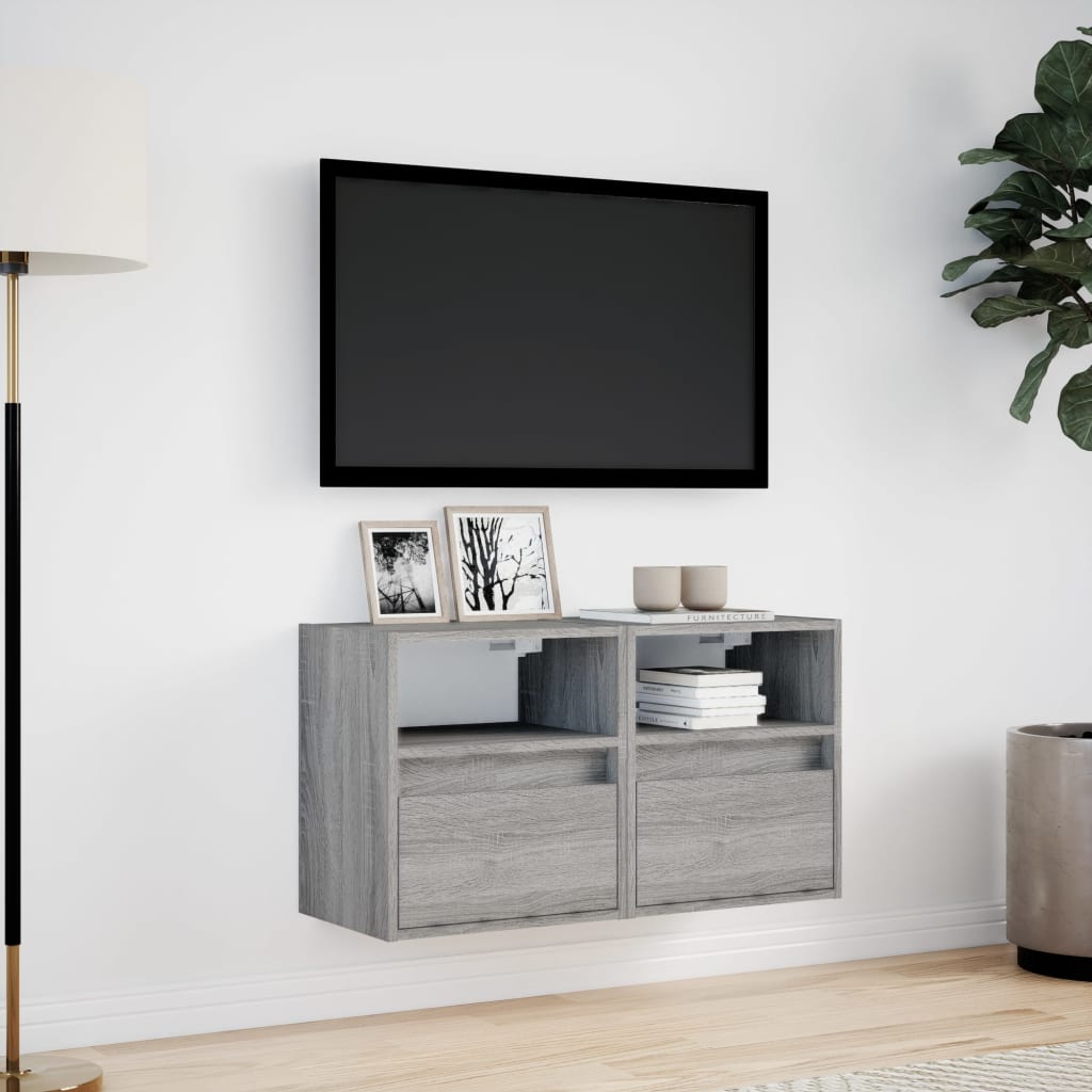 Mobili TV a Parete con Luci LED 2pz