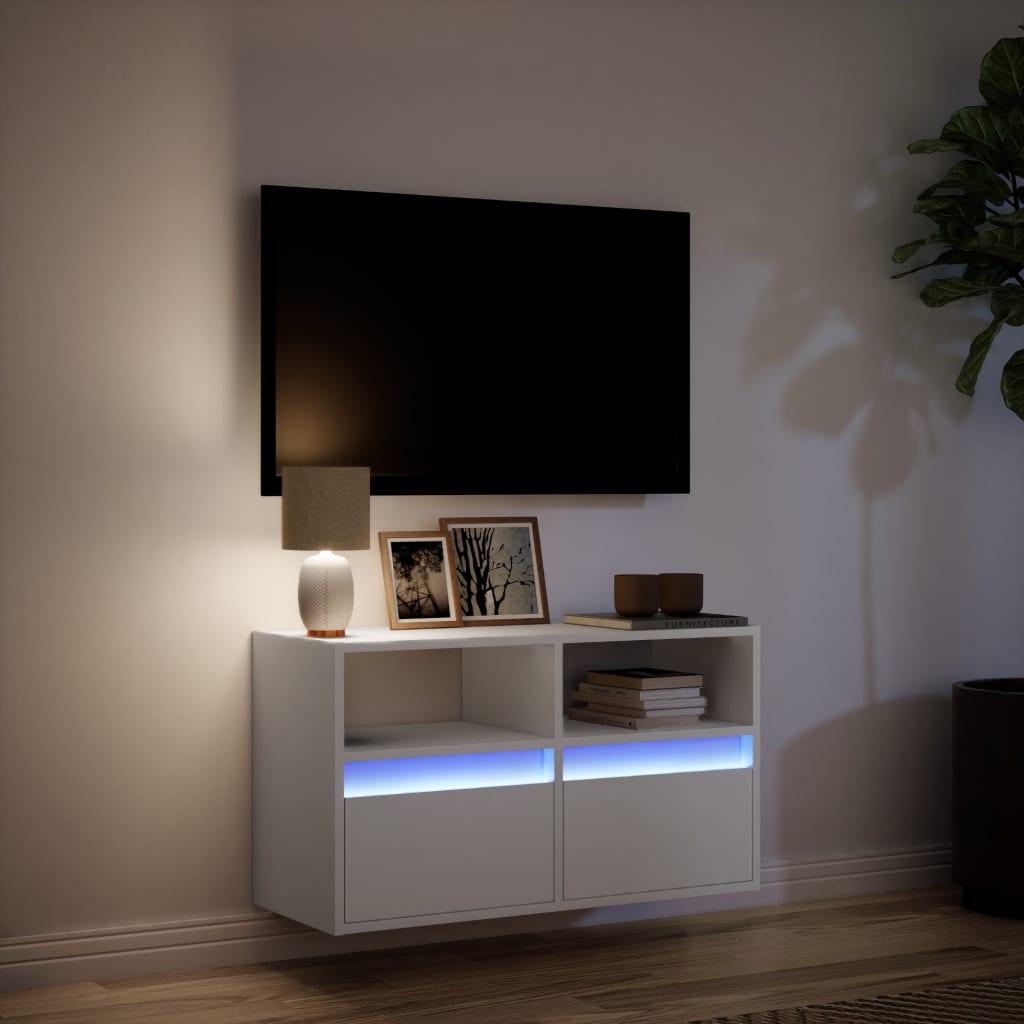 Mobile TV a Parete con Luci LED Bianco 80x31x45 cm - homemem39