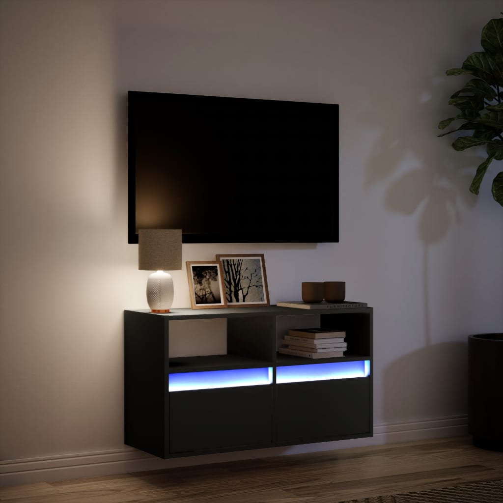 Mobile TV a Parete con Luci LED Nero 80x31x45 cm - homemem39