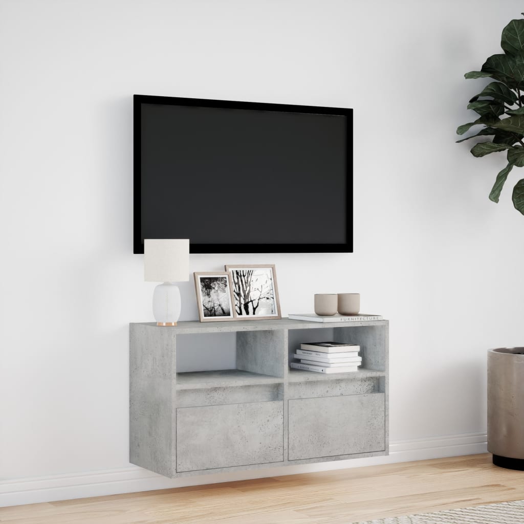 Mobile TV a Parete con Luci LED Grigio Cemento 80x31x45 cm