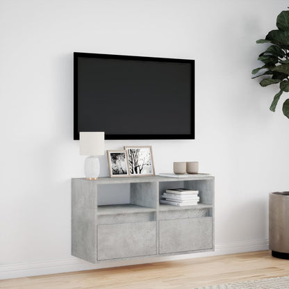 Mobile TV a Parete con Luci LED Grigio Cemento 80x31x45 cm