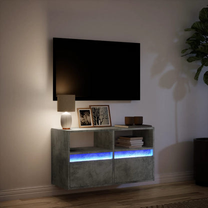Mobile TV a Parete con Luci LED Grigio Cemento 80x31x45 cm - homemem39