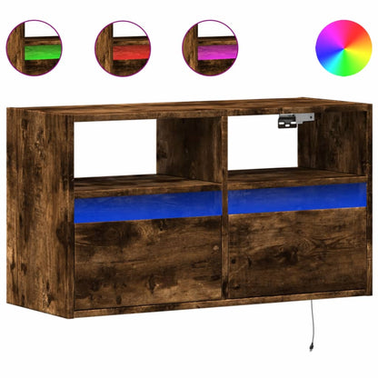 Mobile TV a Parete con Luci LED Rovere Fumo 80x31x45 cm | homemem39