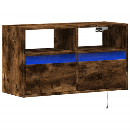 Mobile TV a Parete con Luci LED Rovere Fumo 80x31x45 cm | homemem39