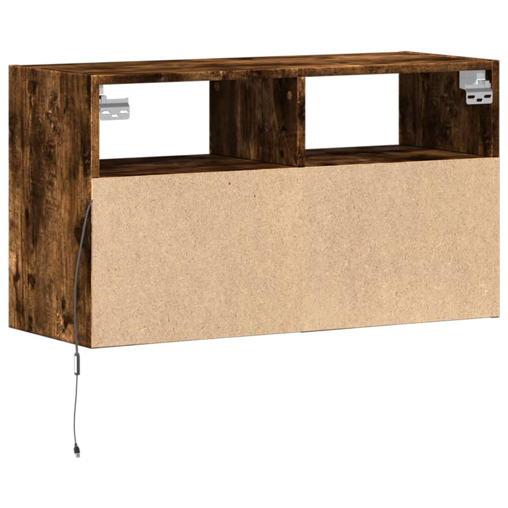 Mobile TV a Parete con Luci LED Rovere Fumo 80x31x45 cm | homemem39