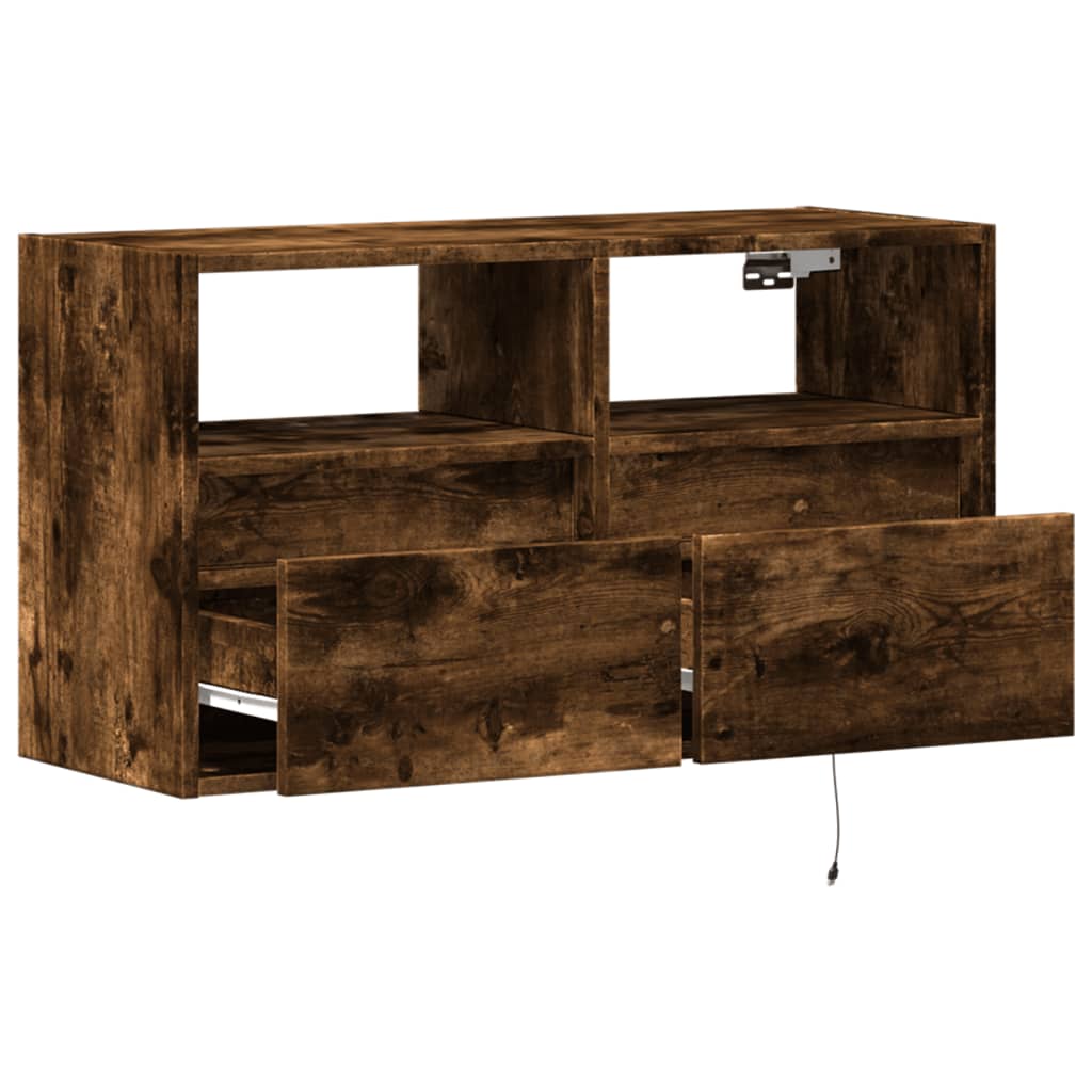 Mobile TV a Parete con Luci LED Rovere Fumo 80x31x45 cm | homemem39
