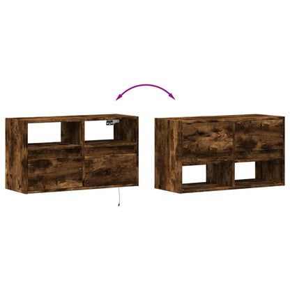 Mobile TV a Parete con Luci LED Rovere Fumo 80x31x45 cm | homemem39