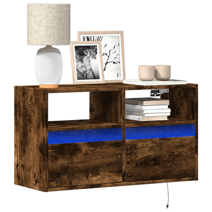 Mobile TV a Parete con Luci LED Rovere Fumo 80x31x45 cm | homemem39