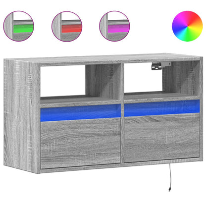 Mobile TV a Parete con Luci LED Grigio Sonoma 80x31x45 cm | homemem39