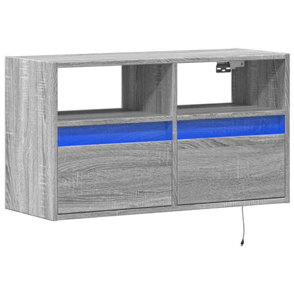 Mobile TV a Parete con Luci LED Grigio Sonoma 80x31x45 cm | homemem39